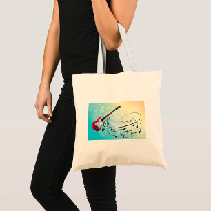 Rock and Roll Electric Guitar Swirling Music Notes Tote Bag