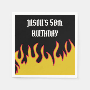 Rock and Roll Flames Custom Message Party Napkin