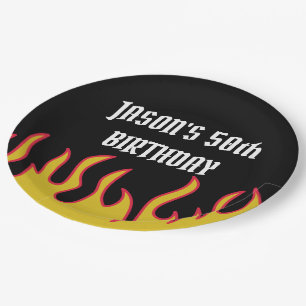 Rock and Roll Flames Custom Message Party Paper Plate