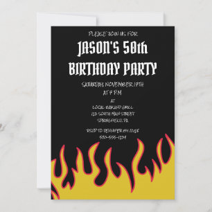 Rock and Roll Flames Men's Birthday Party Invitation