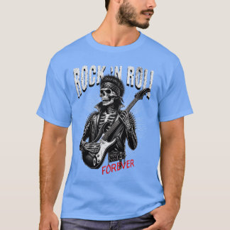 Rock and Roll Forever Skeleton Playing Guitar Punk T-Shirt