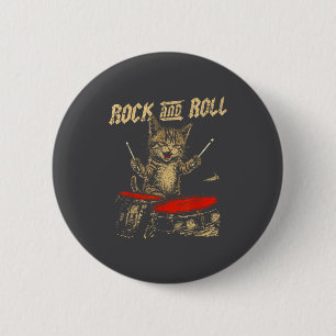 Rock And Roll Funny Cat Playing Drum For Men Women 6 Cm Round Badge