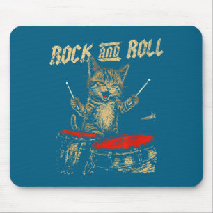 Rock And Roll Funny Cat Playing Drum For Men Women Mouse Mat