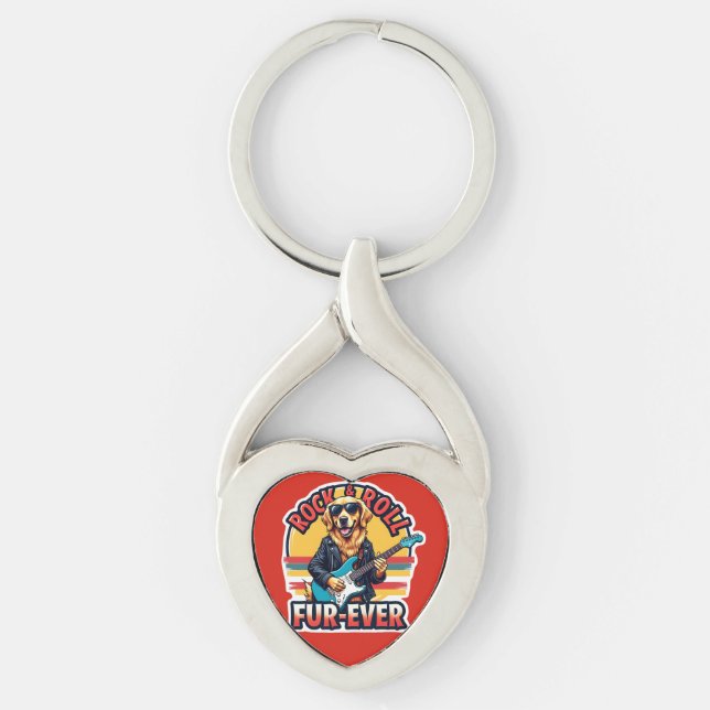 Rock and Roll Fur-Ever Golden Retriever Dog  Key Ring (Front)