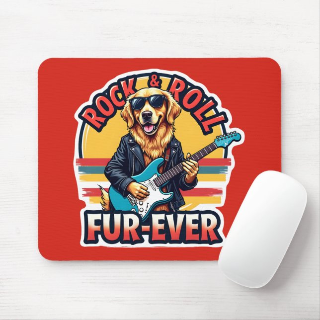 Rock and Roll Fur-Ever Golden Retriever Dog  Mouse Mat (With Mouse)