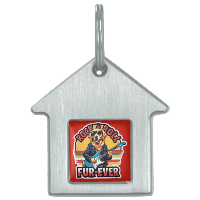 Rock and Roll Fur-Ever Golden Retriever Dog  Pet ID Tag (Front)