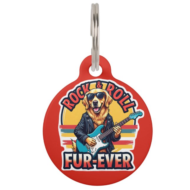 Rock and Roll Fur-Ever Golden Retriever Dog  Pet Tag (Front)