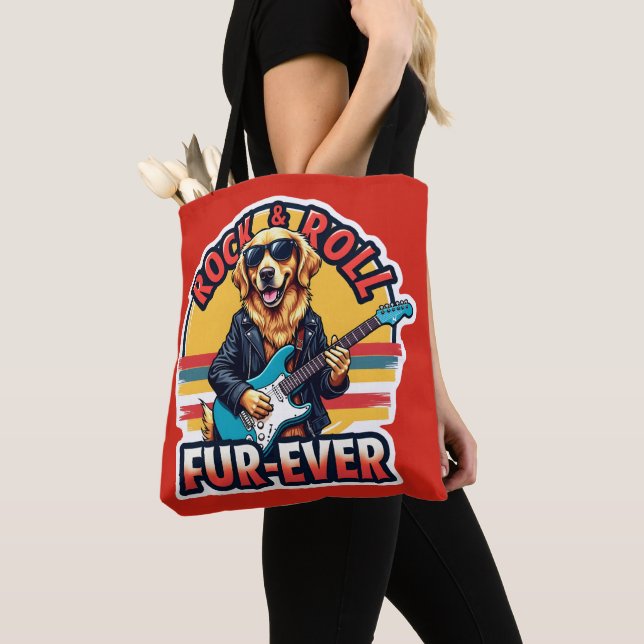 Rock and Roll Fur-Ever Golden Retriever Dog  Tote Bag (Close Up)