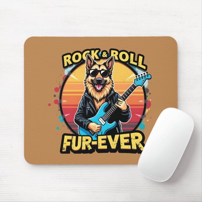 Rock and Roll German Shepherd Retro Sunset Art Mouse Mat (With Mouse)