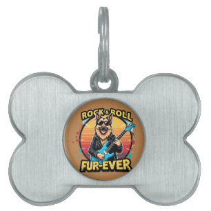 Rock and Roll German Shepherd Retro Sunset Art Pet ID Tag
