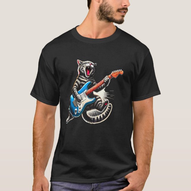 Rock and Roll Grey Cat T-Shirt (Front)