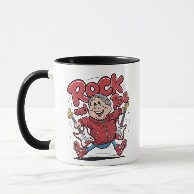 Rock And Roll Groovy Guitarist Rocking Out Mug (Left)