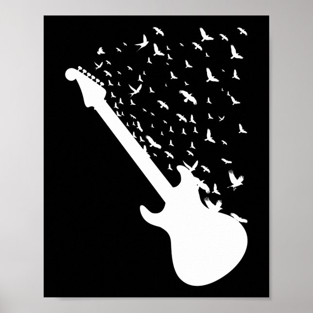 Rock and Roll Guitar Birds Music Lover Poster (Front)