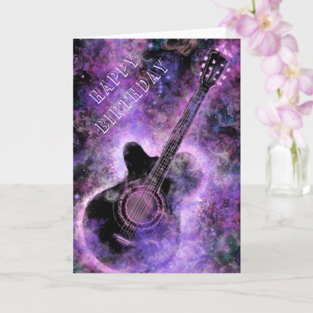 Rock and Roll Guitar Birthday Card (Orchid)