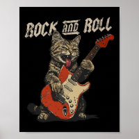 Rock And Roll Guitar Cat Vintage Rock Guitarist Ca