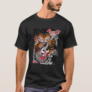 Rock and Roll Guitar Classic Japanese Tiger Tattoo T-Shirt