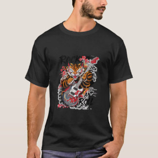 Rock and Roll Guitar Classic Japanese Tiger Tattoo T-Shirt