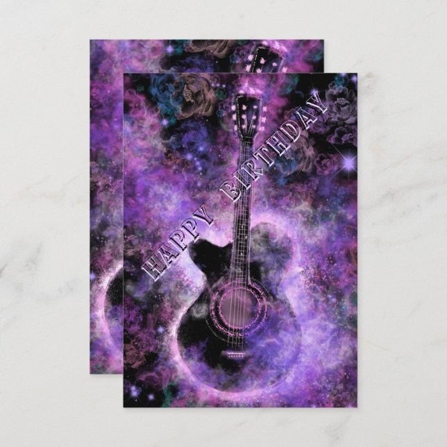 Rock and Roll Guitar Music Happy Birthday Card (Front/Back)