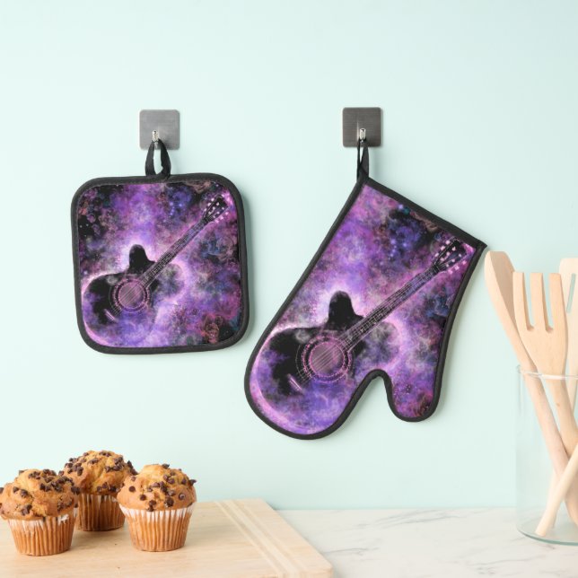 Rock and Roll Guitar Oven Mitt & Pot Holder Set (Insitu(Hanging))