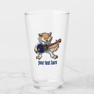 Rock and Roll Guitar Owl in Jumpsuit Cartoon Glass