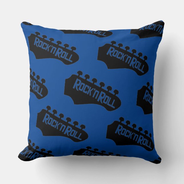 Rock and Roll Guitar Pattern Blue Cushion (Front)