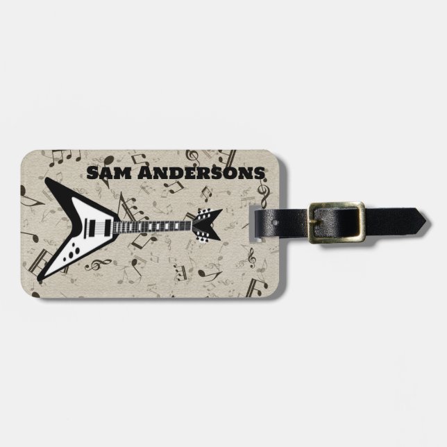 Rock and Roll Guitar Sound Wave Luggage Tag (Front Horizontal)