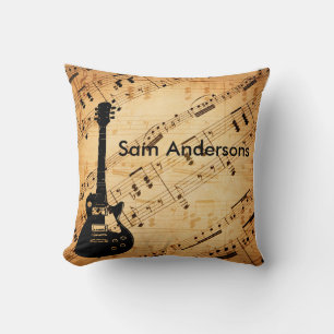 Rock and Roll Guitar Sound Wave Vintag Cushion