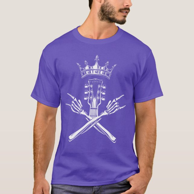 Rock and Roll King Skeleton Hands and Guitar Rock  T-Shirt (Front)