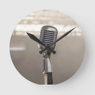 Rock And Roll Microphone Round Clock