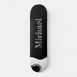 Rock and Roll Monogram Black and White Guitar Skateboard