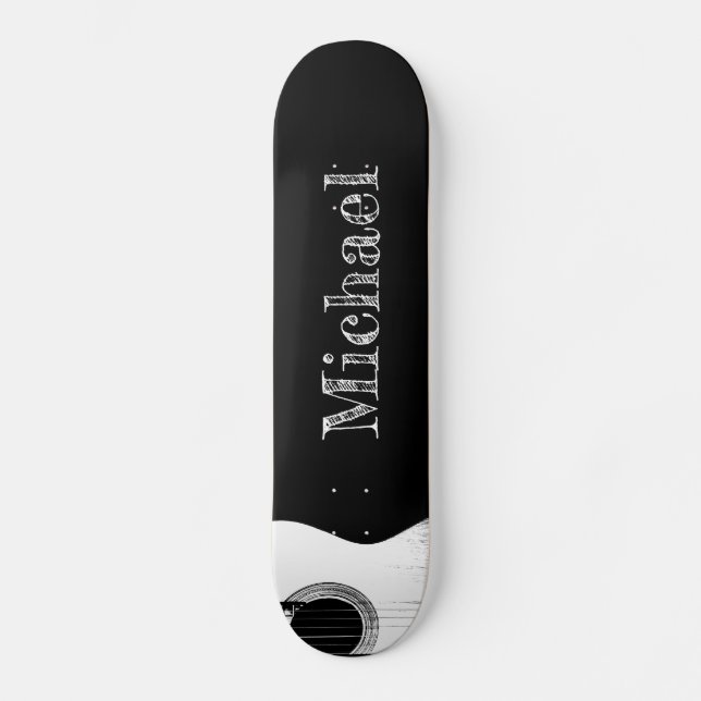 Rock and Roll Monogram Black and White Guitar Skateboard (Front)