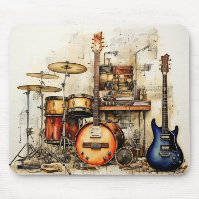 Rock and Roll Music Drums Guitar Symbols   Mouse Mat (Front)