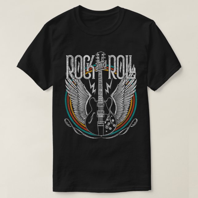Rock And Roll Music Guitar T-Shirt (Design Front)