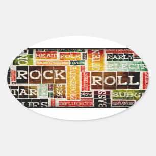 Rock and Roll Music Poster Art as Background Oval Sticker