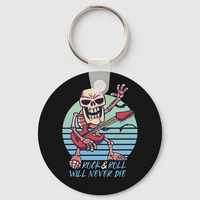 Rock and Roll Never Die Retro Rockstar Halloween Key Ring (Front)