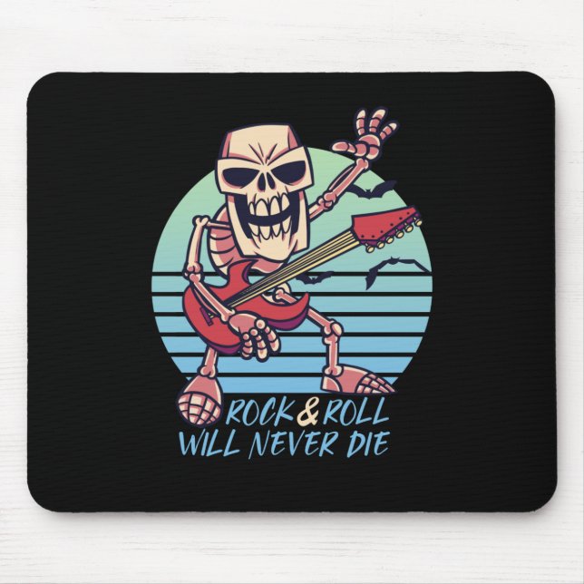 Rock and Roll Never Die Retro Rockstar Halloween Mouse Mat (Front)