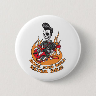 Rock And Roll Never Dies Skeleton Guitar 6 Cm Round Badge