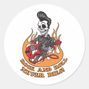 Rock And Roll Never Dies Skeleton Guitar Classic Round Sticker