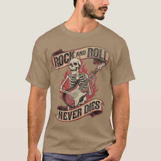 Rock and Roll Never Dies Skeleton Vintage Rock Mus T-Shirt