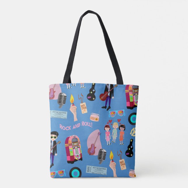 Rock and Roll Oldies Cartoon Cute Fun Pattern Tote Bag (Back)