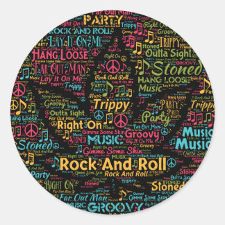 Rock and Roll Pot Leaf Word Art Classic Round Sticker