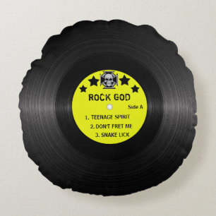 Rock and Roll Record Label Add Band Name & Songs Round Cushion
