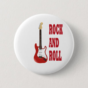 rock and roll red electric guitar 6 cm round badge