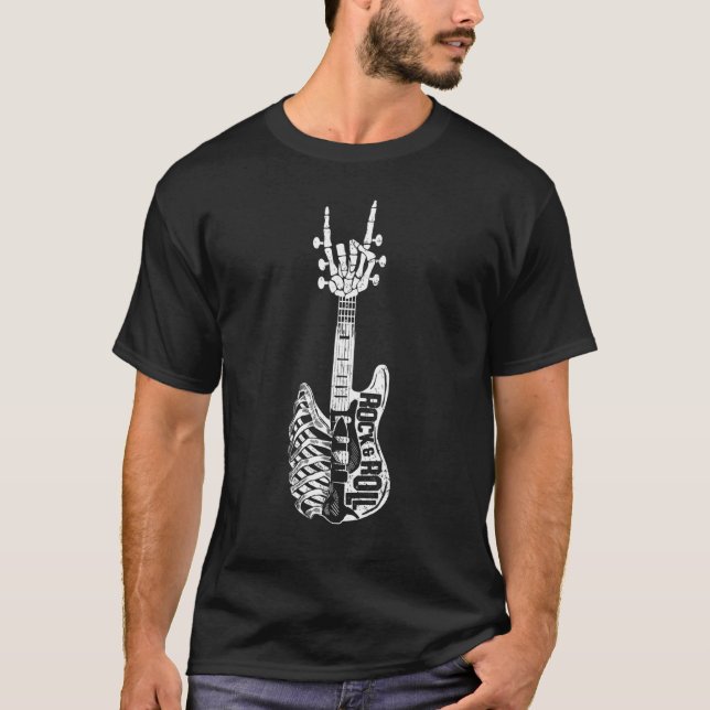 Rock and Roll Skeleton Electric Guitar Music  Guit T-Shirt (Front)