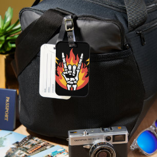 Rock and Roll Skeleton Hand: Classic Rock On Sign Luggage Tag