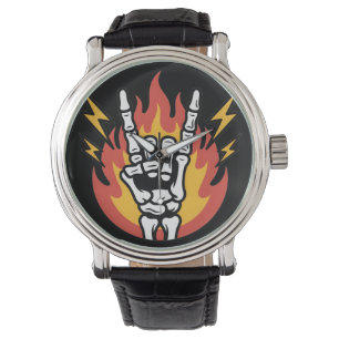 Rock and Roll Skeleton Hand: Classic Rock On Sign Watch