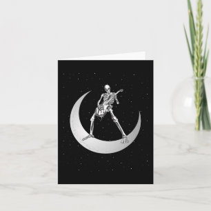 Rock And Roll Skeleton Playing Guitar Rock On Moon Card