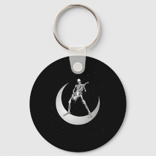 Rock And Roll Skeleton Playing Guitar Rock On Moon Key Ring
