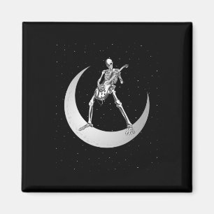 Rock And Roll Skeleton Playing Guitar Rock On Moon Magnet