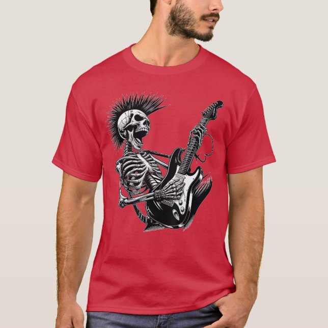 Rock and Roll Skeleton playing Guitar T-Shirt (Front)